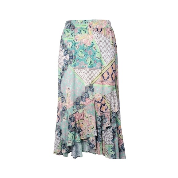Ruby Rd. Dresses & Skirts - Ruby Rd Pastel Paisley Patchwork Boho Skirt Large Mesh Ruffle Asymmetrical